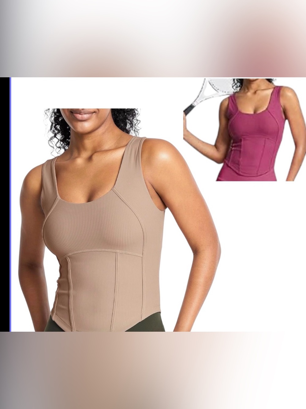 MEIVSO Supportive Ribbed Sports SCOOP NECK Tank PINK YOGA TENNIS Top NWT
